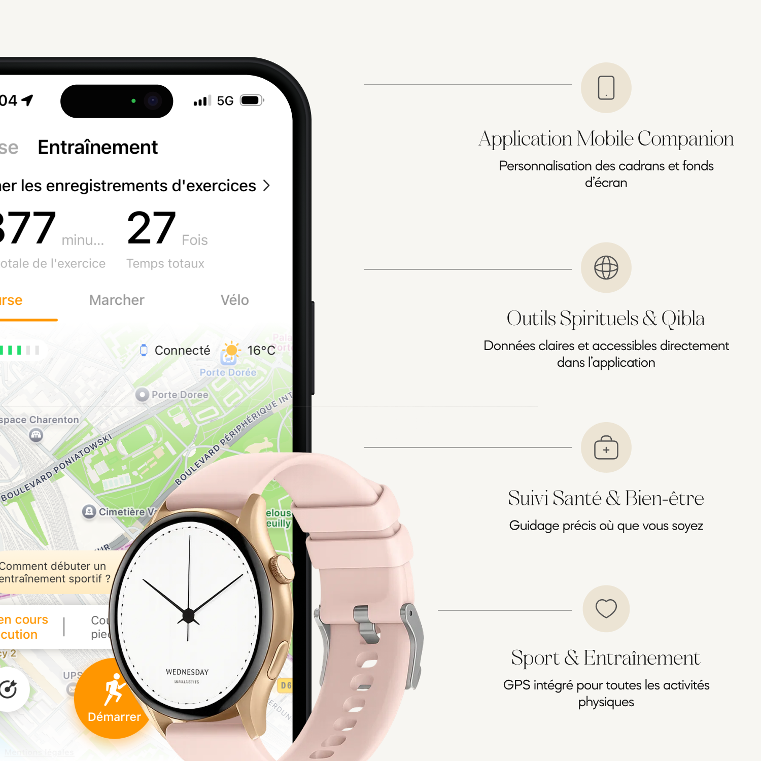 SHEMS montre musulmane avec horaire de prière